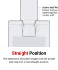 Diagram showing straight position of One Quarter Inch Drive Wobble Extension Set, Three-Piece, Angled Or Straight Use.