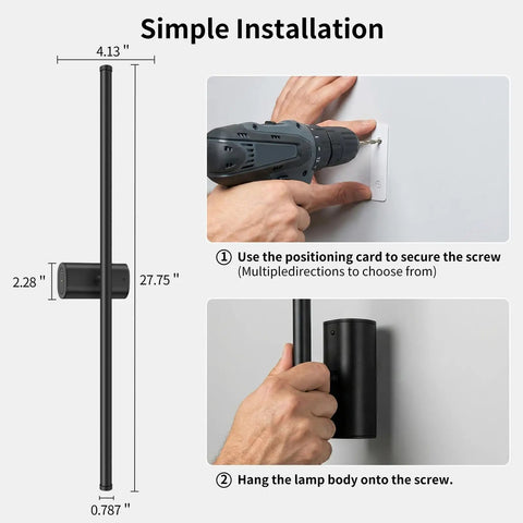 ONEWISH Battery Operated Wall Sconces Set of 2, 27.75" installation process with drill and wall mounting.