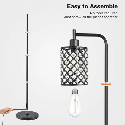 Crystal Floor Lamp With On Off Foot Switch, Tall Modern Standing Lamp for Living Room, 6W LED Bulb Included, Easy Assembly Parts