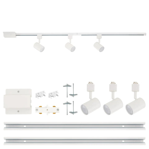 Amped Collection 3 Light LED Track Kit With 4ft Track And Floating Feed In White Finish Includes 3 LED 3000K Heads End Caps
