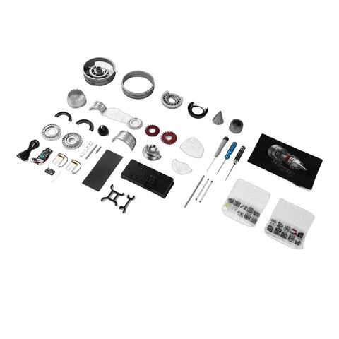 Turbofan Engine Model Kit 1 12 Scale crafted from aluminum and zinc alloy with over 300 parts visible for assembly