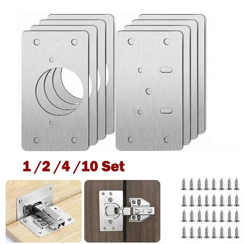Stainless Steel Cabinet Hinge Repair Plate Fixing Bracket With Screws, Rust Resistant Silver Finish, 2 Pair 4 Pair 10 Pair Sets