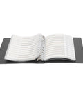 Open binder displaying the 0402 SMD Resistor Assortment Kit One Percent Precision With Eight Thousand Five Hundred Pieces Across One Hundred Seventy Values