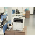Heavy Duty Color Laser All In One Printer With Smooth Wireless Networking Auto Duplex Printing Mobile Scanning Alexa Ready For Crushing Your Daily Workload In Crisp White Finish in a modern office setting.