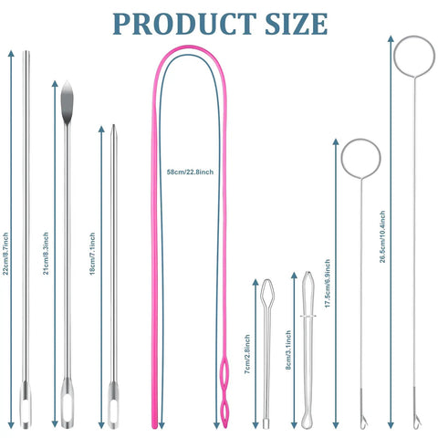 Product dimensions of 8 Pack Drawstring Threader Tool Set Stainless Steel Loop Turner Hooks With Latch Flexible Rope Threaders.