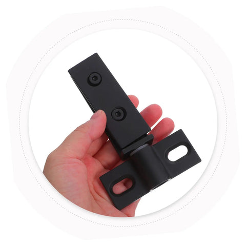Heavy Duty Stainless Steel Shower Door Hinge With Dual Hole Pivot, Black Metal Bathroom Hardware For Frameless Glass Enclosure in hand.