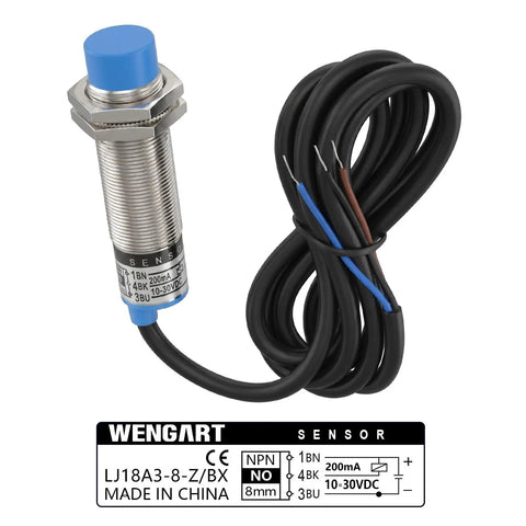 Inductive Proximity Sensor M18 8mm Sensing for CNC 3D Printer and DIY Projects Plug and Play NPN Normally Open 3 Wire DC 10 30V IP65 Non Shielded Metal Detector Switch, M18 metal body with cable