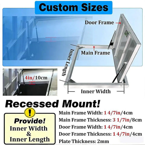 Slick Invisible Basement Entry Door And Built Tough Crawl Space Access Panel Large Recessed Cellar Hatch size and dimensions diagram.