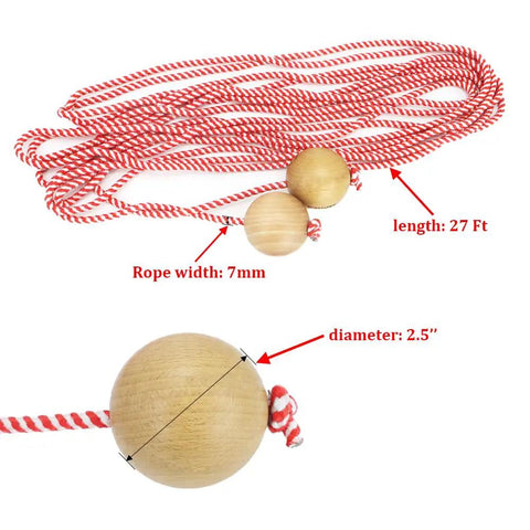 Cornhole Distance Setup Tool With Quarter Inch Rope And Two And A Half Inch Wood Balls For Accurate 27 Foot Board Separation Ideal For Backyard Toss And Tournament Ready Game Setup, 27-ft rope and 2.5-inch wood balls