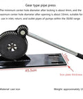 Professional Manual Hose Crimper Tool With Large Gear Press System For 6 To 32 Mm Tubing Heavy Duty Stainless Steel Construction, showing gear type pipe press.