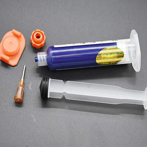 10ML Blue UV Solder Mask Kit With Needle And Push Tool For PCB BGA Paint Prevent Corrosion And Arcing Soldering Paste Flux Cream