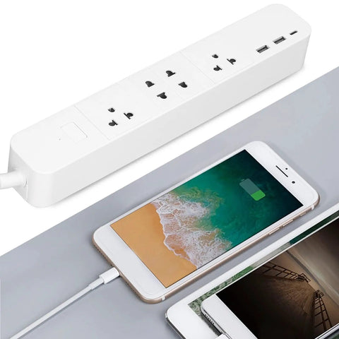 Smart Power Strip With WiFi And Bluetooth Remote Access, Voice Activated Outlets, Quick Charge USB And Type C Ports, App Managed Surge Blocker For A Dope And No Sweat Home Setup with phone charging.