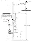 Installation diagram for Dope 16 Inch Matte Black Shower System With Rainfall Head And Handheld Ceiling Mounted Bathroom Kit