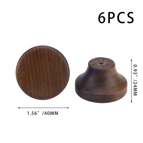 Six Piece Round Wooden Drawer Knobs With One Hole 1.56 Inch Cabinet Handles For Dresser Kitchen Cabinets And DIY Furniture Projects Smooth Sanded Solid Wood Pulls, walnut 6 pcs