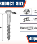 Product size chart for 40 Pack One Half Inch By Four Inch Stainless Steel Lag Bolts With Forty Washers Kit For Outdoor Wood Projects Decks Fences Heavy Duty Hardware Built To Last In Humid Environments.