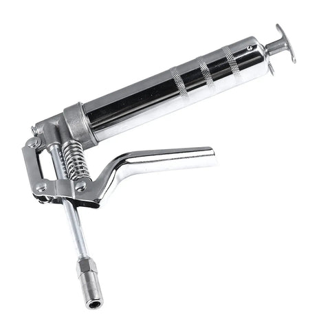 120cc Grease Gun Handheld Lubrication Tool with chrome plated metal body, large capacity filler for mess-free greasing on machinery.