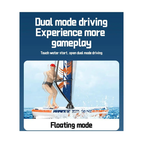 RC Sailboard Surfing Boat With Animated Surfer, 2.4G Remote Control, LED Lights, Never-Flip Design, Rad For Pools, Lakes And Bathtubs