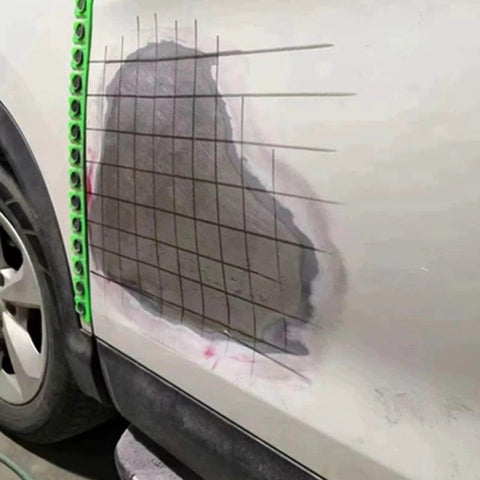 Car with Magnetic Edge Protection Strip for Cars and Auto Detailing DIY Friendly Metal Paint Shield Guard installed on side panel.