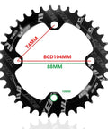 Fat Bike Crankset Hollow Integrated 170mm Arm With 32T 34T 36T 38T 40T 42T Single Chainring 104 BCD Aluminum Alloy for snow and beach bikes, showing chainring dimensions.