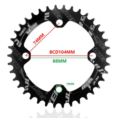 Fat Bike Crankset Hollow Integrated 170mm Arm With 32T 34T 36T 38T 40T 42T Single Chainring 104 BCD Aluminum Alloy for snow and beach bikes, showing chainring dimensions.