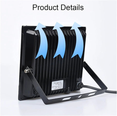 Back view of JUDYSSY Security Lights 30W Led Flood Light showing cooling fins and adjustable bracket for outdoor use.