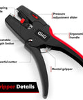 Automatic Wire Stripper With Cutter 2 In 1 Self Adjusting Electrical Stripping Tool for 7-32 AWG Wires with labeled features.