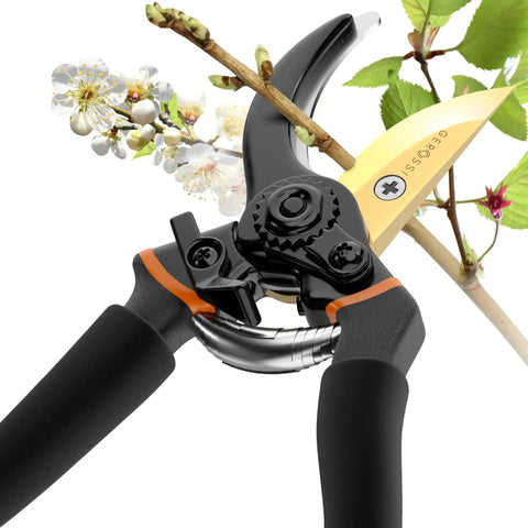 Heavy Duty Bypass Pruning Shears For Garden With Soft Cushion Grip Handle And SK5 High Carbon Steel Blades cutting blooming branch