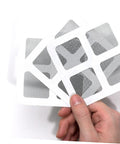 DIY Window And Door Screen Patch Kit With 20 Fiberglass Mesh Patches for quick fixes, shown as rectangular patches of light grey mesh