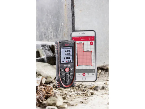 Disto X3 Laser Rangefinder With Bluetooth And 500 Ft Range, Tilt Sensor, Smart Horizontal, Add Subtract, Volume Control, IP65 Rugged Protection, Rotating Display, End Piece, Hand Loop, And Pouch For Indoor Or Outdoor Use laser rangefinder with phone sketch view