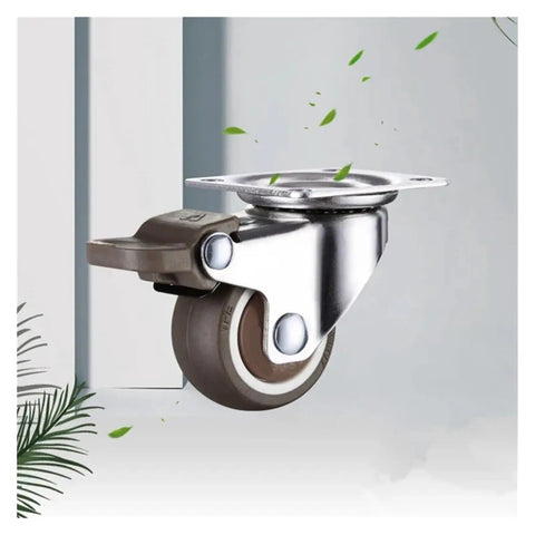 Heavy Duty Rubber Swivel Furniture Casters With Brakes Adjustable Stem 1 Inch Wheels showing metal plate and brake feature