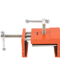 Badass Cabinet Clamps 2 Pack For Real Woodworking Projects With Flip Side Pilot Drill Guide Heavy Duty Aluminum Build 440 Pound Holding Power Fits One Point Five To Two Inch Door Stiles. Orange cabinet clamp showing heavy-duty aluminum construction.