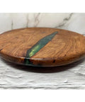 12 Inch Mesquite Wood Lazy Susan With Green Accent Go To Round Kitchen Turntable Rotating Tray For Pantry Cabinet Storage And Tabletop Organization, Solid Wooden Circular Organizer For Counters And Dining Tables