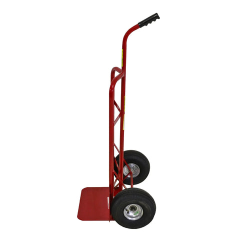 Side view of Heavy Duty Pail Cart With Single Handle And 800 Pound Capacity, 10 Inch Pneumatic Tires for rough terrain, easy control