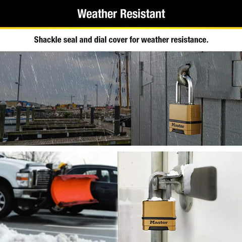 Heavy Duty Weatherproof Padlock With Resettable 4 Digit Combination For Outdoor Gates Sheds And Storage Brass Finish Tough As Nails Built To Last Durable Lock For Backyards And Fences