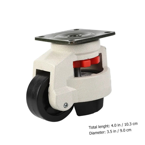 Heavy Duty Leveling Caster Wheels For Workbench And Garage Table Rig Up Adjustable Glides, 4.0 in long, with 3.5 in diameter.