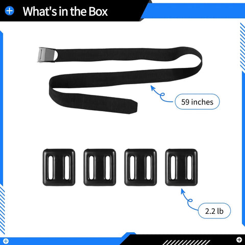 Four Piece Two Point Two Pound Dive Weights With Adjustable Nylon Belt For Freediving And Scuba Buoyancy Control Quick Release Buckle