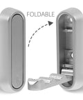 No Sweat Foldable Invisible Wall Hooks Zinc Alloy Storage Hangers 4 Pack showing a foldable silver hook design for space-saving.