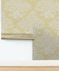 Hella Top Tier Floral White Cream Silver Metallic Wallpaper Textured Fibrous Design Eco Friendly Made In The Usa Paste The Wall Type I Wall Covering PVC Free Class A Rated For Safe Living Spaces.