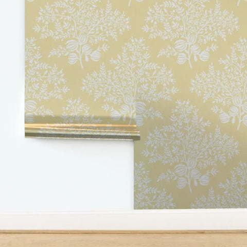 Hella Top Tier Floral White Cream Silver Metallic Wallpaper Textured Fibrous Design Eco Friendly Made In The Usa Paste The Wall Type I Wall Covering PVC Free Class A Rated For Safe Living Spaces.