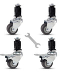 2 Inch Plug In Casters Heavy Duty Silent Rolling Wheels Four Pack features gray wheels with brakes for 25mm square tubing.