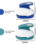 2 Piece Circle Cutter Set With 1.5 Inch And 1 Inch Punches For Paper Crafts, showing blue and teal punches with dimensions.