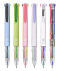 All In One 4 In 1 Multicolor Pens Set With 18 Colors Six Pack For Note Taking Coloring Organizing And Office Or School Use Press To Switch Colors On The Fly And Enjoy Smooth Writing With Vivid Ink. six multicolor retractable pens shown front view