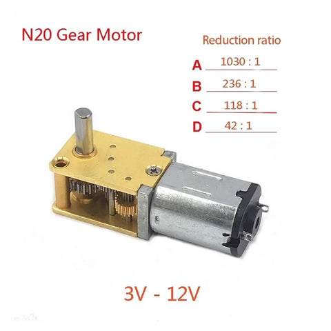 Front view of Beefy All Metal Gearbox DC Motor With Long Shaft For N20 Slow Speed High Torque Worm Gear 3V12V Single Or Dual Shaft Options
