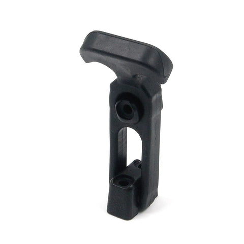 Front view of black plastic T-handle boat hatch latch, 4.3 x 2 in