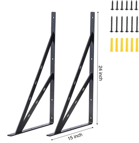 24 Inch By 15 Inch Heavy Duty L Bracket Shelf Brackets 4 Pack Black Steel Wall Mount Corner Braces For Floating Shelves Tough As Nails build with included screws