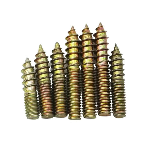 M4 To M10 Yellow Zinc Plated Dowel Screws Hanger Bolts For Wood Furniture, Double Headed Self Tapping Fasteners, Rust Resistant Finish