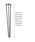 Rock Solid Black Hairpin Table Legs With Adjustable Height And Reinforced Welded Base For Dining Or Coffee Tables Includes Scratch Guard Feet dimensions chart