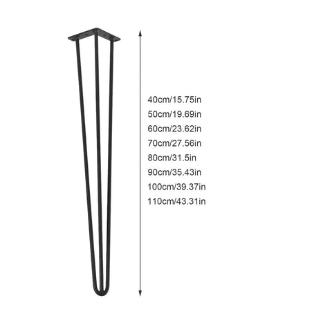 Rock Solid Black Hairpin Table Legs With Adjustable Height And Reinforced Welded Base For Dining Or Coffee Tables Includes Scratch Guard Feet dimensions chart