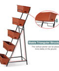 Five Tier Vertical Garden Bed For Small Spaces Raised Planter Stand With Tiered Flower And Herb Boxes Outdoor Brick Red