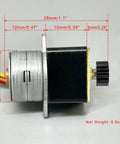Side view of DC 5V 2-phase 4-wire micro stepper motor with 15mm diameter and 1:35 metal gearbox.